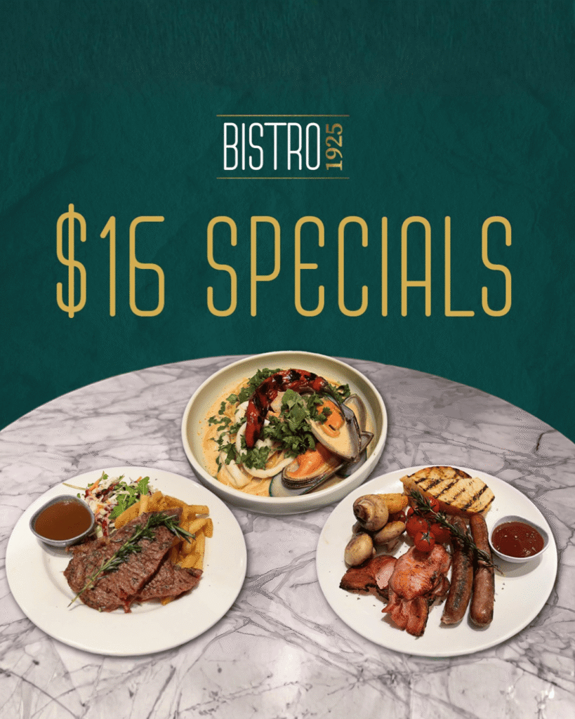 Bistro 1925 members only $16 lunch specials graphic in dark green