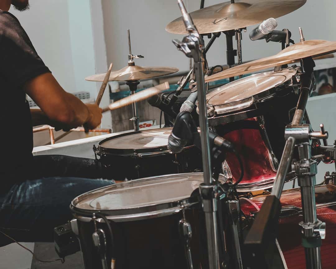 Drummer performing live