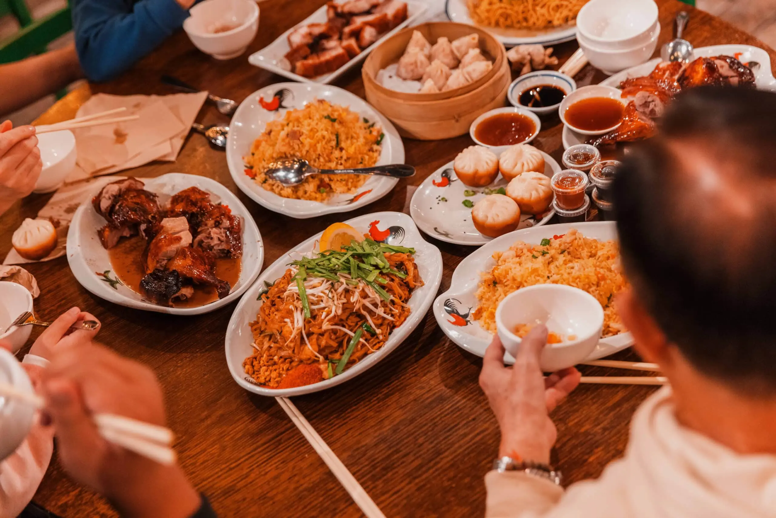 Variety of Asian dishes on table