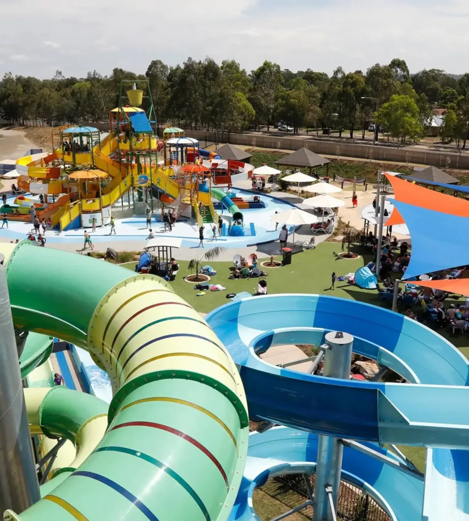 Waterslides and splash zones at Aquatopia water park, a family spot to explore near Cabravale