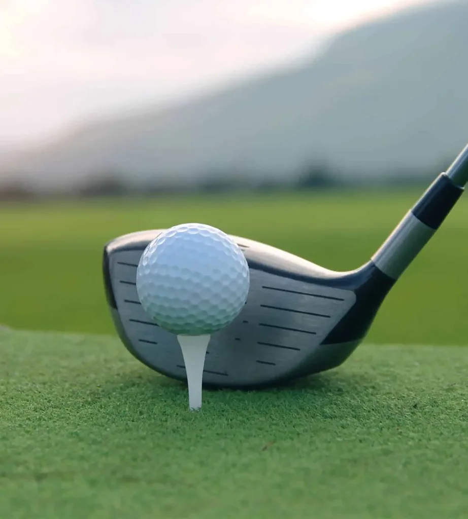 Golf ball on a tee with a driver ready to strike at Cabramatta Golf Club near Cabravale, set against a green parkland course.