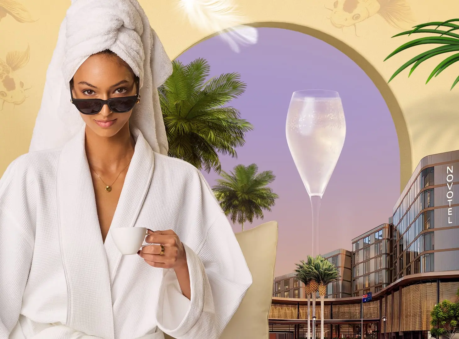 Guest in bathrobe enjoying coffee during a luxury hotel stay in Western Sydney