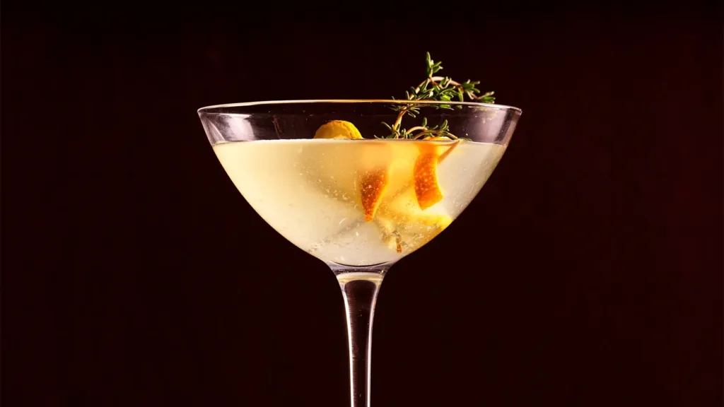 Crafted cocktail presented in a coupe glass at Magma by Dany Karam