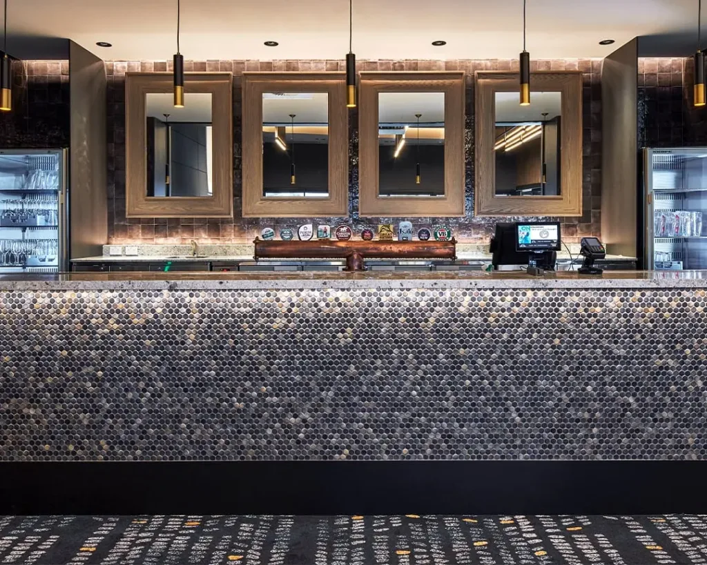 Private bar with mosaic counter and tap beers inside Cabravale Club Resort for weddings and functions in Western Sydney