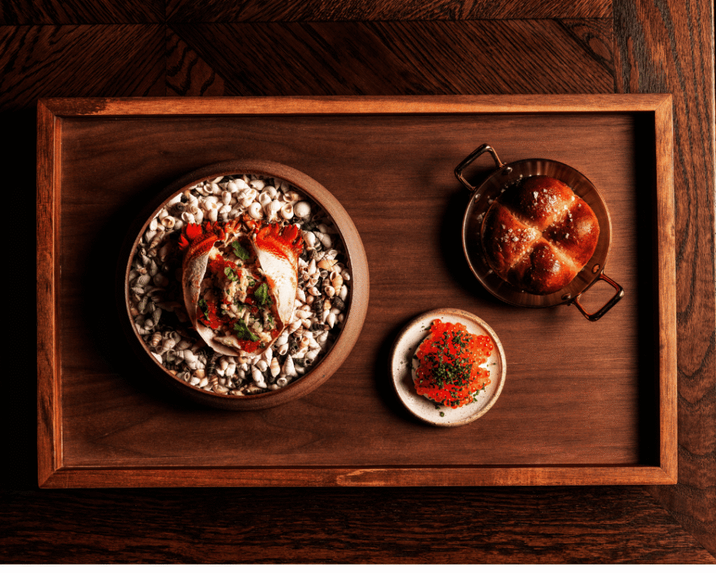 spanner crab with brioche bun and creme fresh at restuaurant