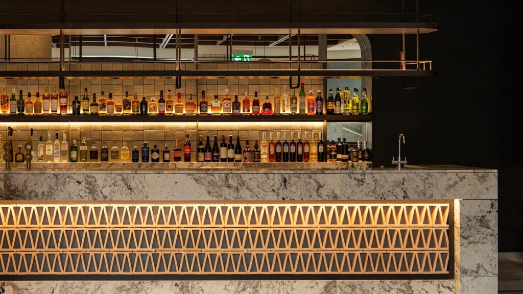 Modern cocktail bar and drinks display at Solaire Lounge in Western Sydney