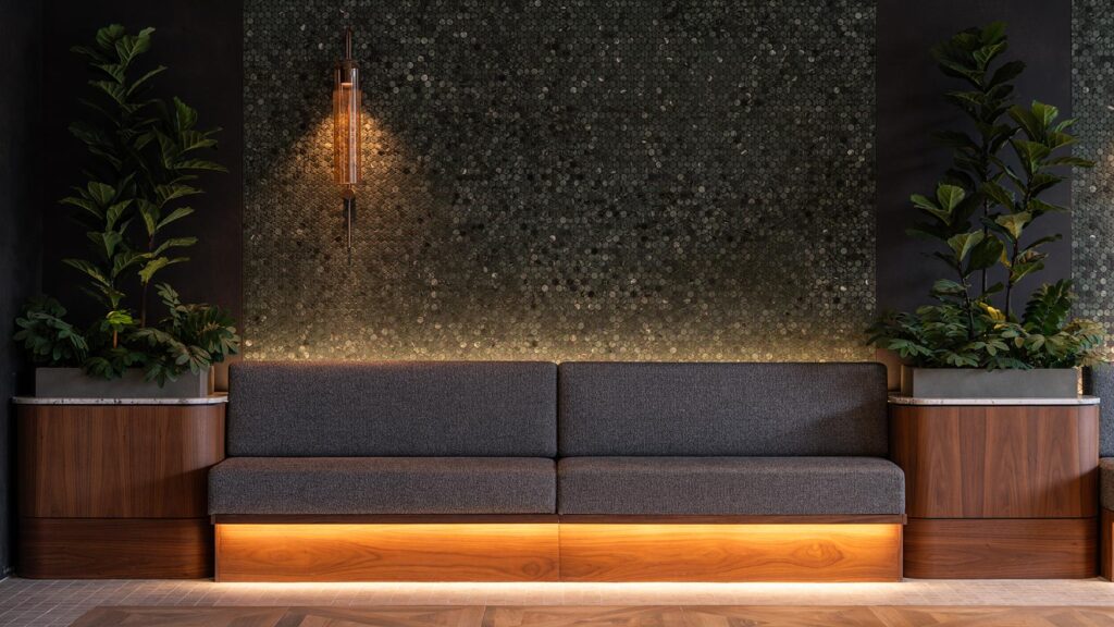 Styling lounge seating with ambient lighting at Solaire Lounge in Western Sydney