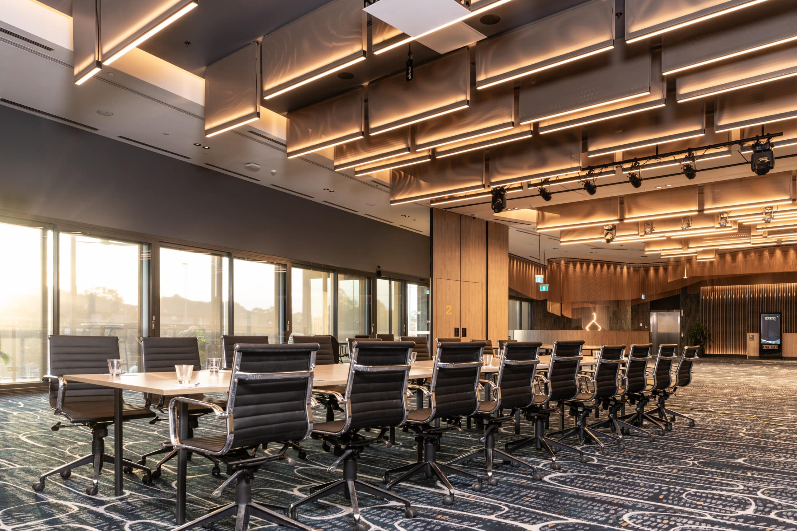 Corporate event and conference room at Cabravale Club Resort, featuring a long boardroom setup ideal for meetings, training, and corporate functions.