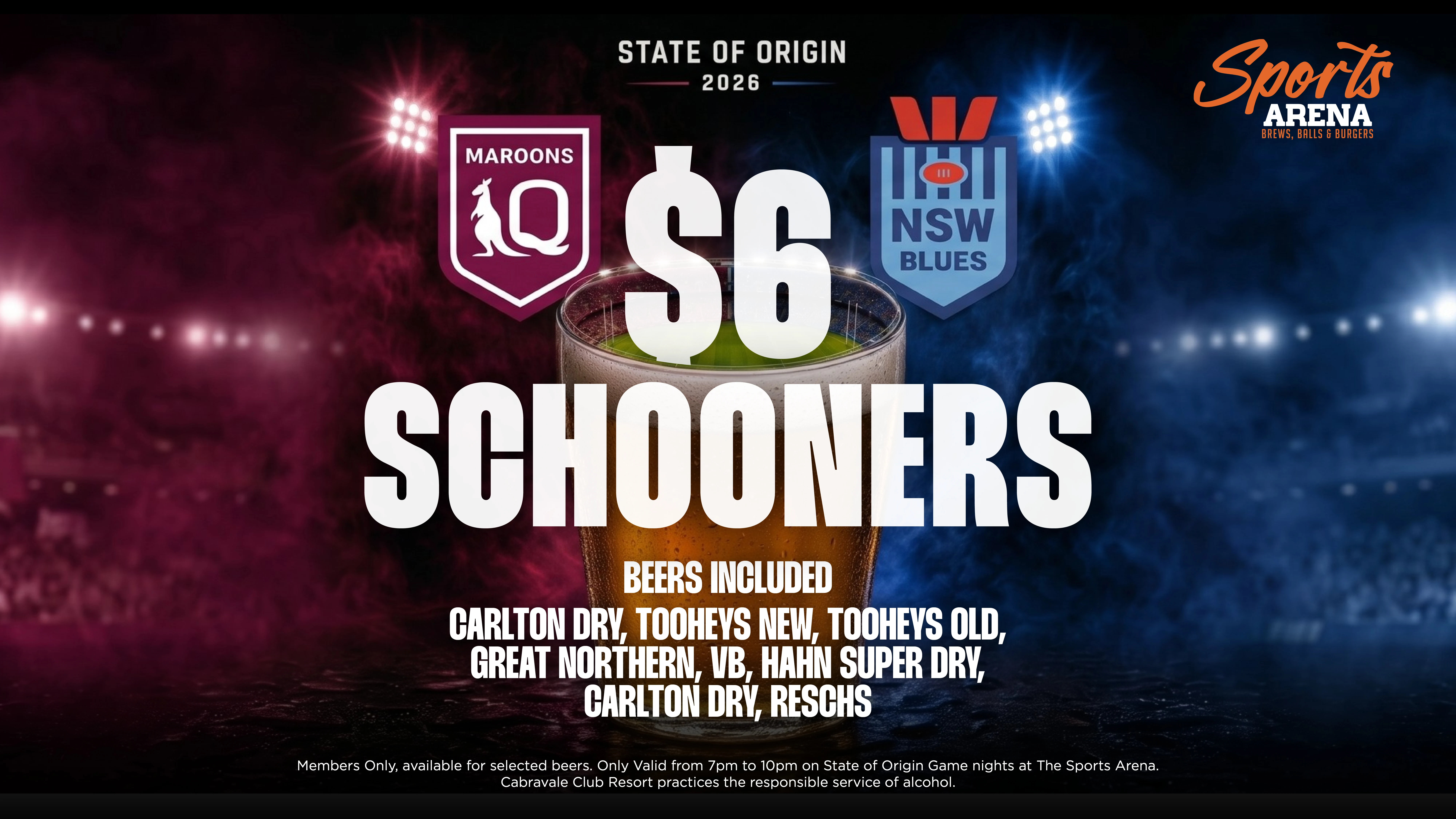 State of Origin schooner special at Cabravale Club Resort Sports Arena