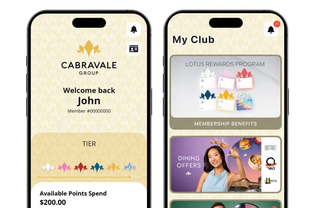 cabravale group app with digital screen with all the tiers shown