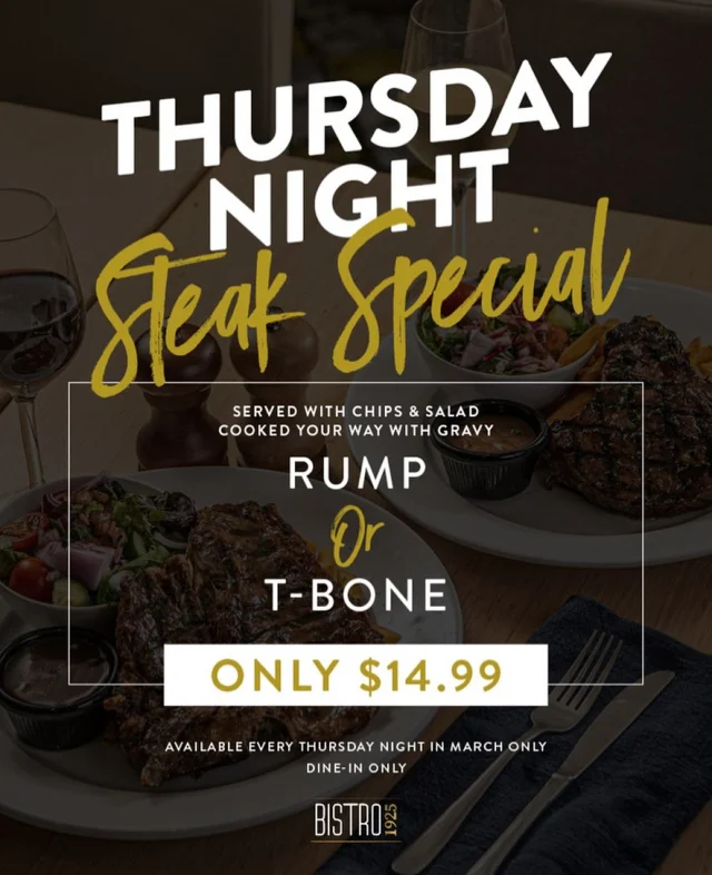 Every Thursday this month, enjoy a T-Bone or Rump for ONLY $14.99🥩🔥This deal won’t be staying for much longer, visit us TONIGHT 🤤
For more info visit: https://cabravale.com.au/event/thursday-night-steak-special/
•
•
•
•
#cabramatta #yourlocalclub #yourlocalclubnsw #canleyvale #cabramattacommunity #cabravalediggers #cabravalediggersclub #bistro1925 #steak #steakspecial #dinner #cheapeats