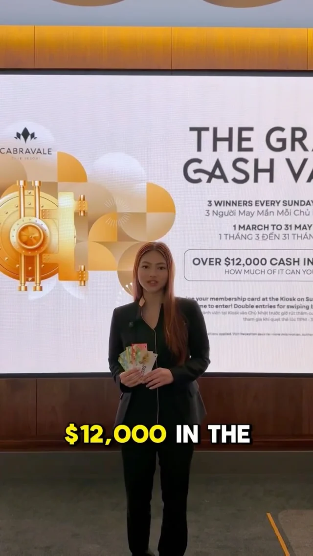 New member only promotions have kicked off this March! With the Grand Cash Vault happening every Sunday, draw from 8PM. 

Will you take the $1,000 CASH or step into the vault for a chance to win more? 

#CabravaleClubResort #memberpromotion #giveaway #cashvault #yourplacetoplay